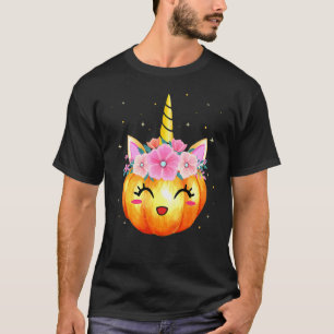Cute Unicorn Pumpkin Halloween Thanksgiving Girls  T-Shirt