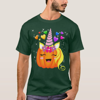 Cute Unicorn Pumpkin Halloween Thanksgiving Girls  T-Shirt