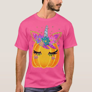 Cute Unicorn Pumpkin Halloween Thanksgiving Girls  T-Shirt