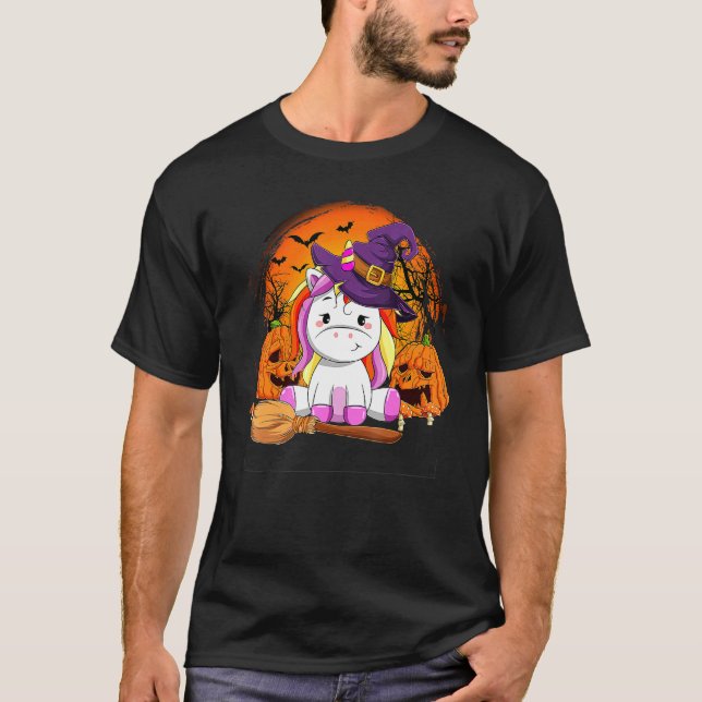 Cute Unicorn Pumpkin Halloween Thanksgiving Hallow T-Shirt (Front)