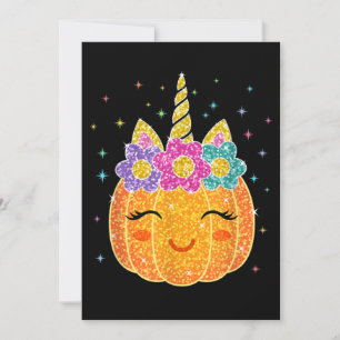 Cute Unicorn Pumpkin Halloween Thanksgiving Invitation