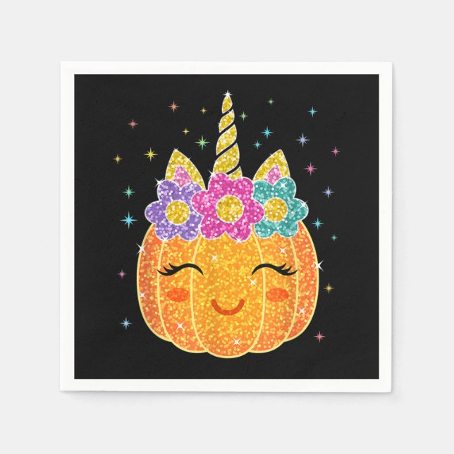 Cute Unicorn Pumpkin Halloween Thanksgiving Napkin (Front)