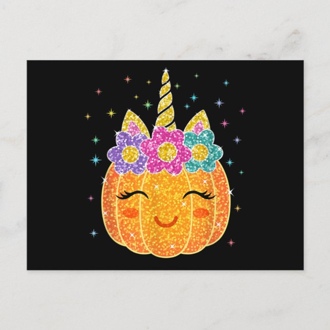 Cute Unicorn Pumpkin Halloween Thanksgiving Postcard (Front)