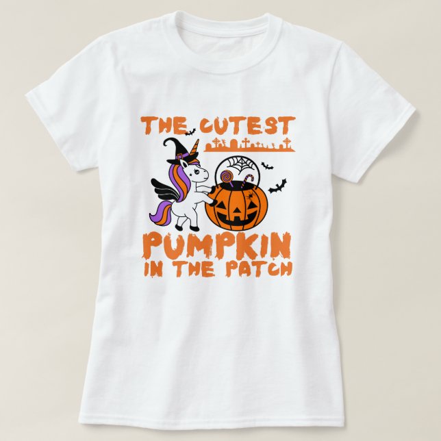 Cute Unicorn Pumpkin Halloween Thanksgiving T-Shirt (Design Front)