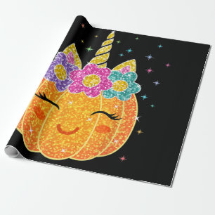 Cute Unicorn Pumpkin Halloween Thanksgiving Wrapping Paper