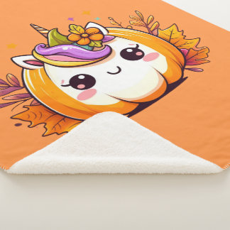 Cute Unicorn Pumpkin  Sherpa Blanket