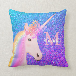 Cute Unicorn Purple Ombre Glitter Personalized Cushion