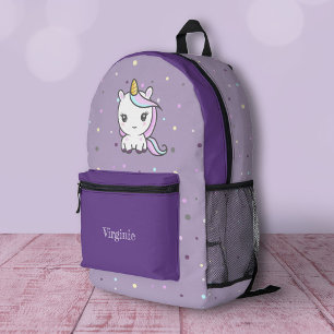 Cute Unicorn Purple Printed Backpack