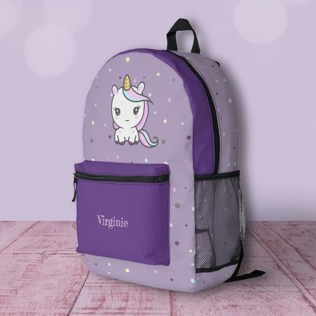 Cute Unicorn Purple  Printed Backpack (Cute Unicorn Purple Backpack)