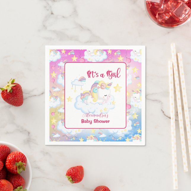 Cute Unicorn Rainbow Baby Shower Napkin (Insitu)