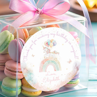 Cute Unicorn Rainbow Birthday Classic Round Sticker