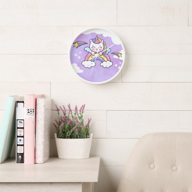 Cute Unicorn Rainbow Birthday Invitation  Clock (Reading Room)