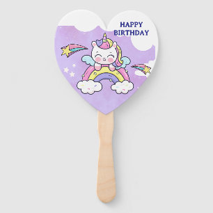 Cute Unicorn Rainbow Birthday Invitation  Hand Fan