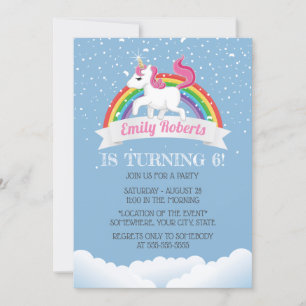 Cute Unicorn & Rainbow Birthday Party Invitation