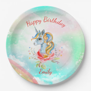 Cute Unicorn Rainbow Birthday Party Paper Plate