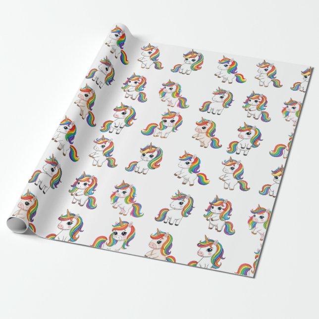 Cute Unicorn Rainbow Birthday Wrap Wrapping Paper (Unrolled)