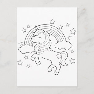 Cute Unicorn Rainbow Cloud Stars Colouring Activit Postcard