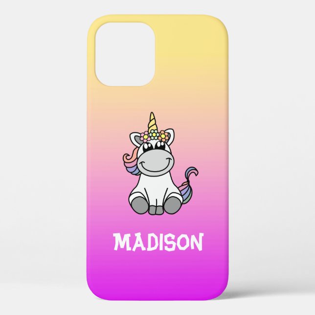 Cute Unicorn Rainbow Colour Gradient Ombre Pink Case-Mate iPhone Case (Back)