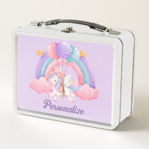 Cute Unicorn Rainbow Colourful Kids Personalised Metal Lunch Box