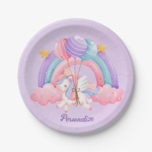 Cute Unicorn Rainbow Colourful Kids Personalised Paper Plate