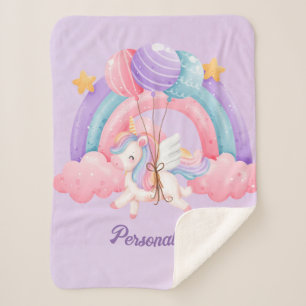 Cute Unicorn Rainbow Colourful Kids Personalised Sherpa Blanket
