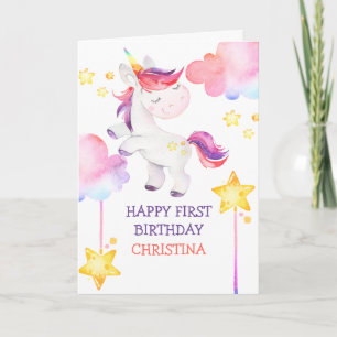 Cute Unicorn Rainbow First Happy Birthday Card