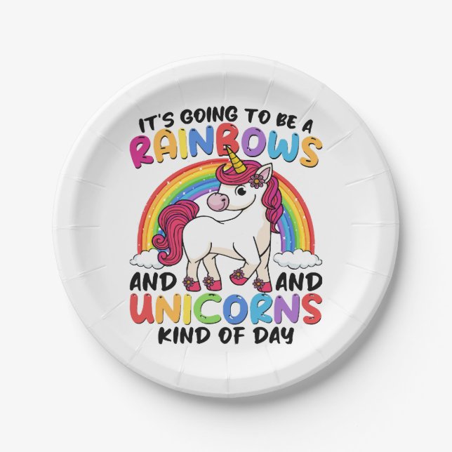 Cute Unicorn Rainbow Funny Paper Plate (Front)