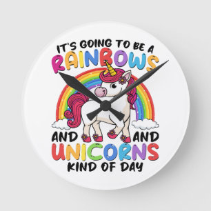 Cute Unicorn Rainbow Funny Round Clock