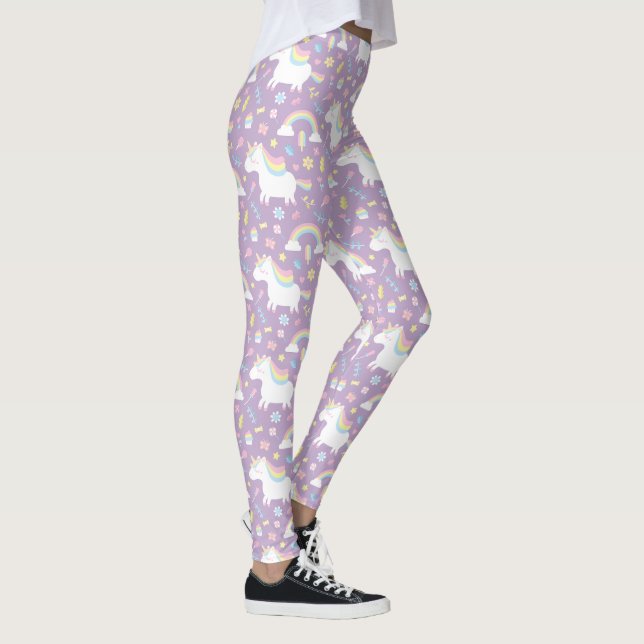 Cute Unicorn Rainbow Girls Purple Leggings (Right)