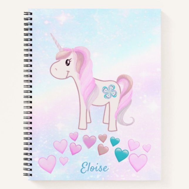 Cute Unicorn Rainbow Girly Pink Notebook (Front)