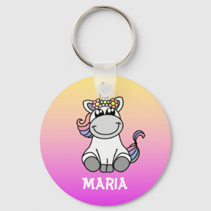 Cute Unicorn Rainbow Gradient Personalised Name Key Ring