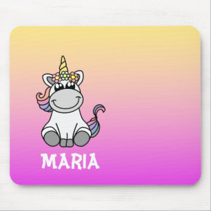 Cute Unicorn Rainbow Gradient Personalised Name Mouse Pad