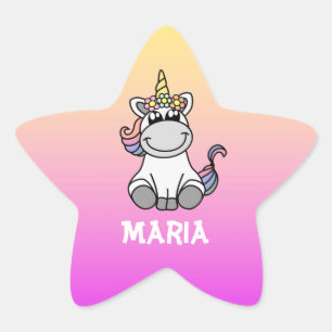 Cute Unicorn Rainbow Gradient Personalised Name Star Sticker
