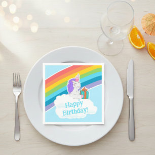 Cute Unicorn Rainbow Happy Birthday Party Napkin