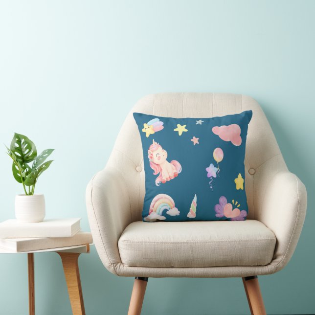 Cute Unicorn Rainbow heart balloon star pattern Cushion (Chair)
