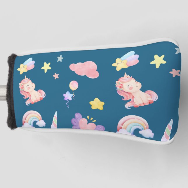 Cute Unicorn Rainbow heart balloon star pattern Golf Head Cover (Front)