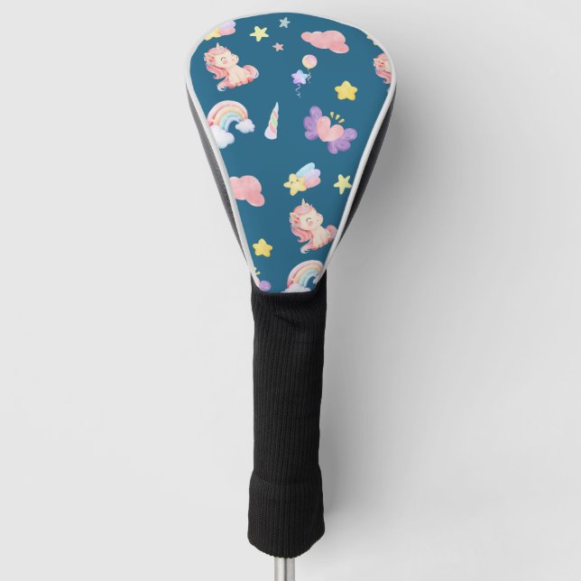 Cute Unicorn Rainbow heart balloon star pattern Golf Head Cover (Front)