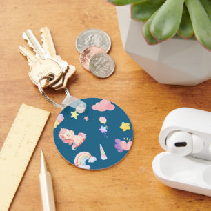 Cute Unicorn Rainbow heart balloon star pattern Key Ring