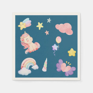 Cute Unicorn Rainbow heart balloon star pattern Napkin
