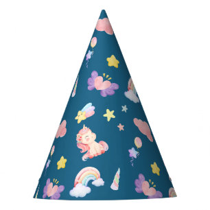 Cute Unicorn Rainbow heart balloon star pattern Party Hat