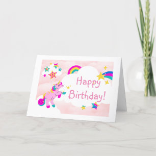 Cute Unicorn Rainbow Heart Design Custom Birthday  Note Card