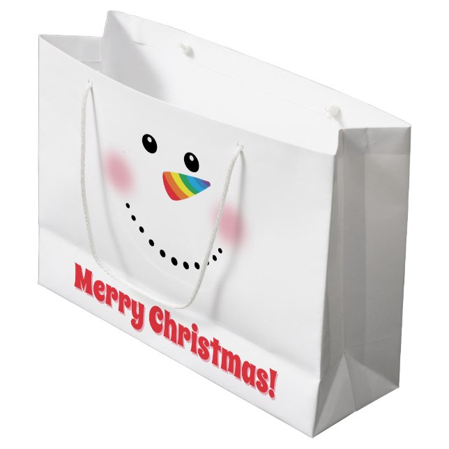 Cute Unicorn Rainbow Horn Nose Snowman Large Gift Bag (Front Angled)