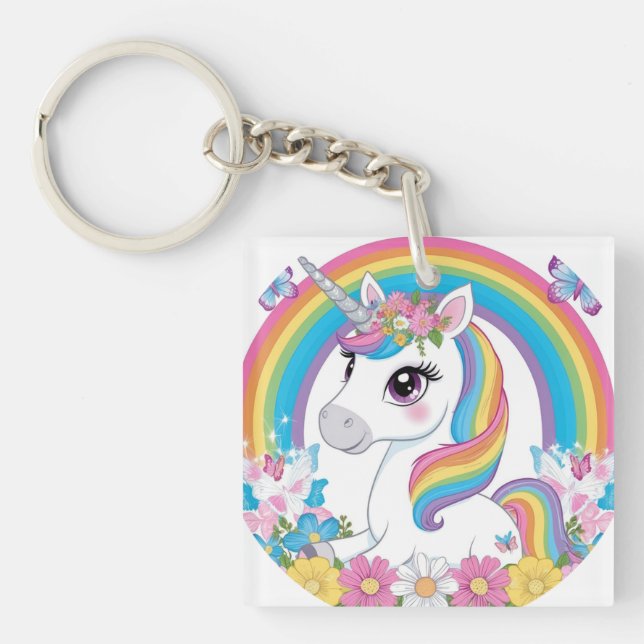 Cute Unicorn Rainbow Magical Fantasy Gift for Kids Key Ring (Front)