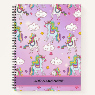 Cute Unicorn Rainbow Pattern Customisable Name  Notebook