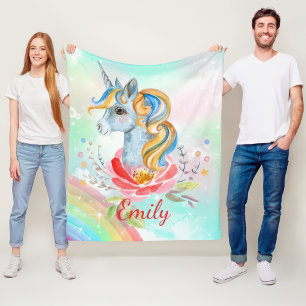 Cute Unicorn Rainbow Personalised Fleece Blanket