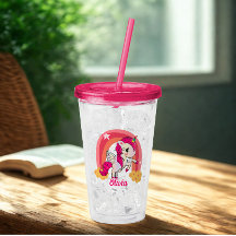 Cute Unicorn Rainbow Personalised Name Pink Colour