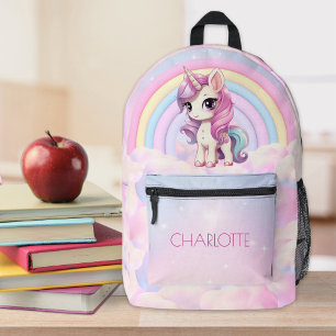 Cute Unicorn Rainbow Personalized Kids Name Printed Backpack