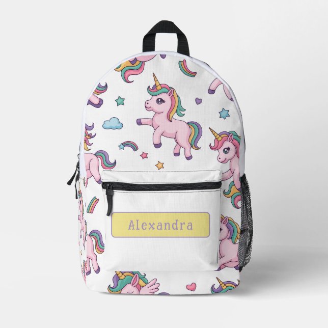 Cute Unicorn Rainbow Printed Backpack (Front)