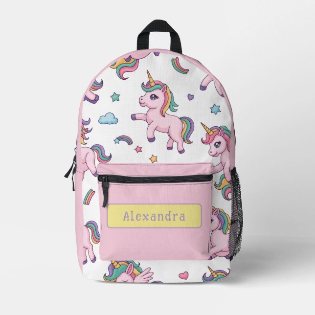 Cute Unicorn Rainbow Printed Backpack (Front)
