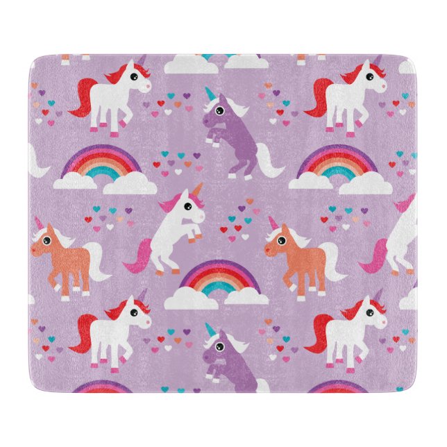 Cute Unicorn Rainbow Purple Cutting Board (Front)